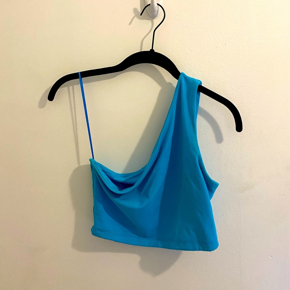 Bright blue one shoulder Revolve going out crop top, never worn!!!